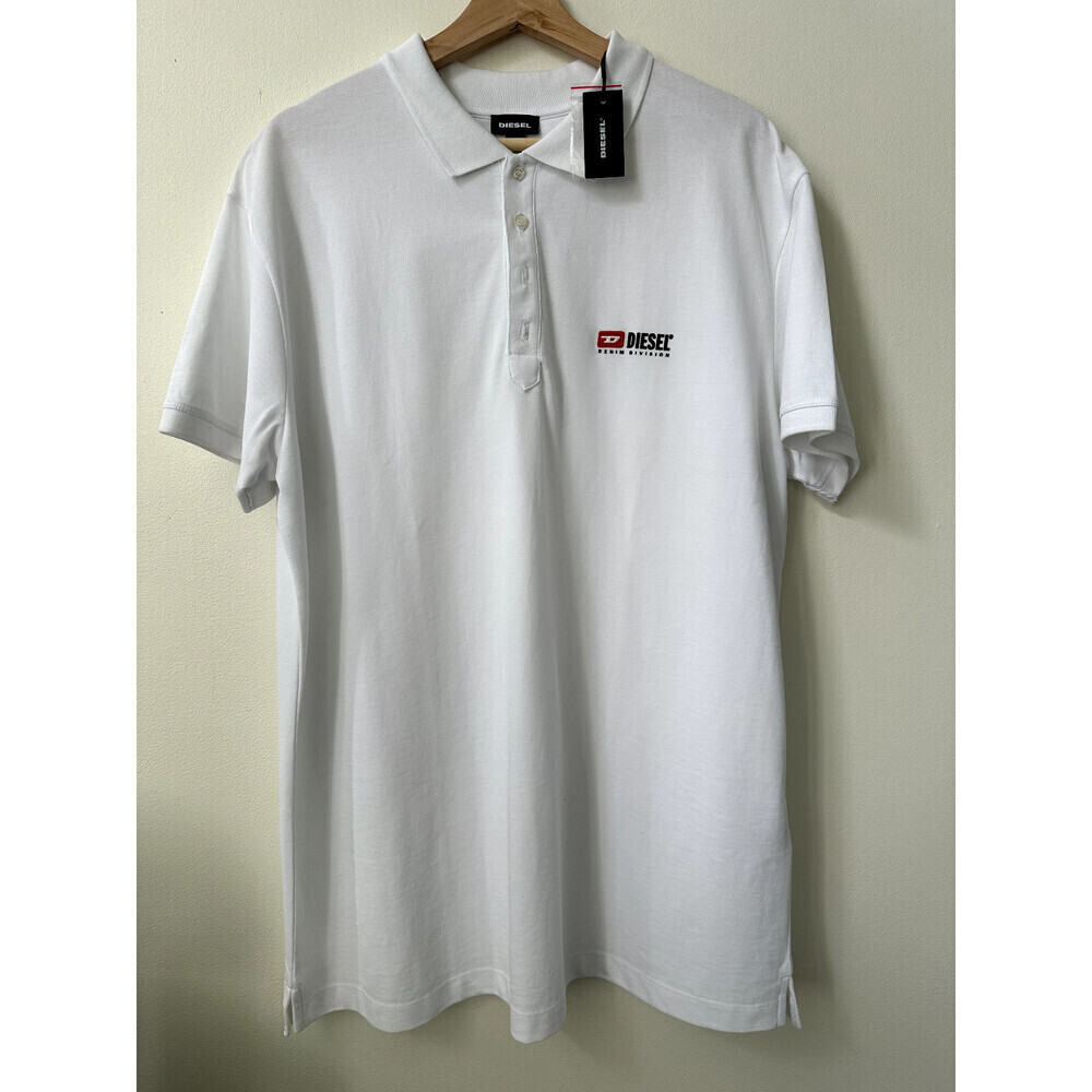 Diesel Men's Cotton Piquet Logo Polo Shirt Short Sleeve In White Size XXL $130